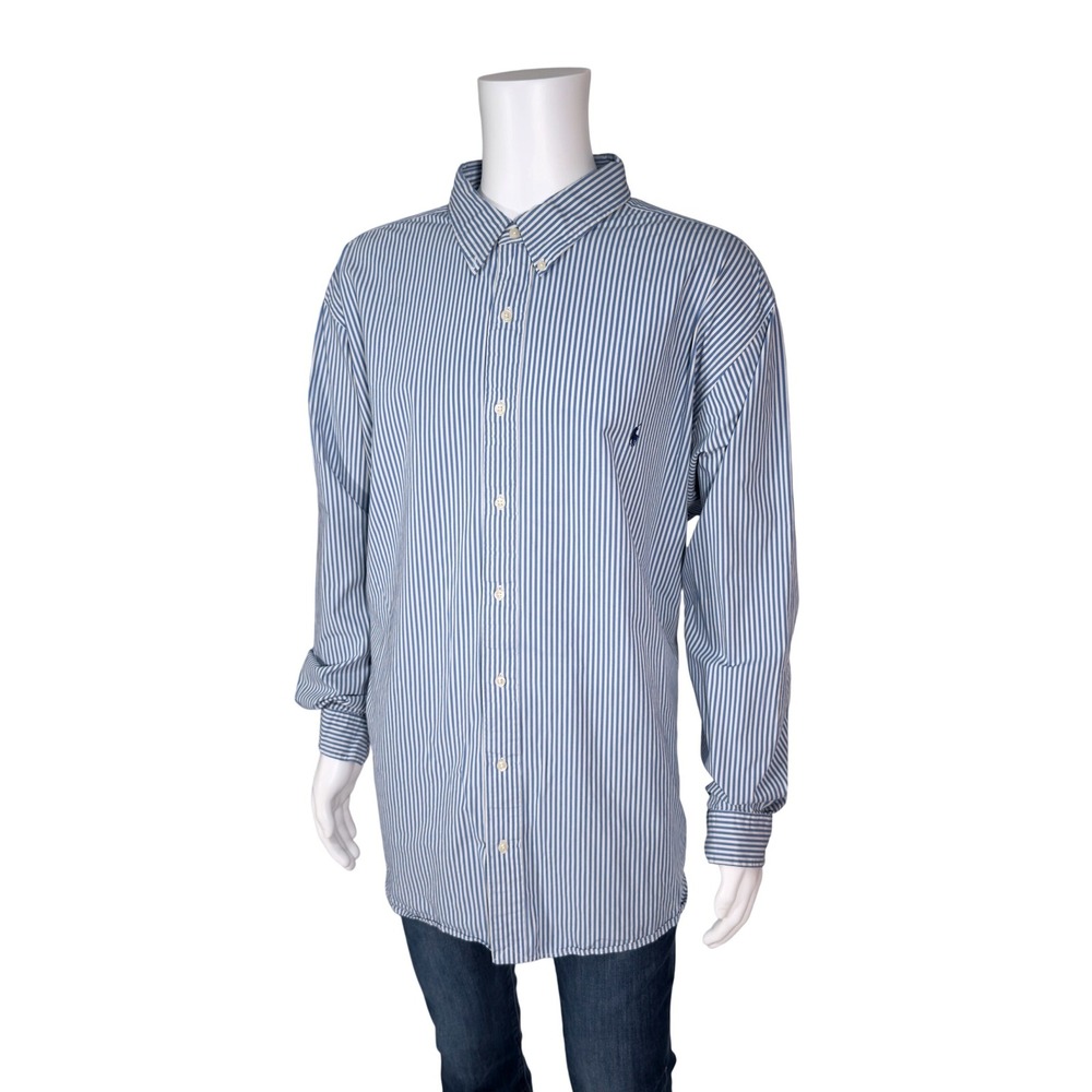 Polo Ralph Lauren Button Down Shirt Mens 4XB Blue White Stripe Good Stretch